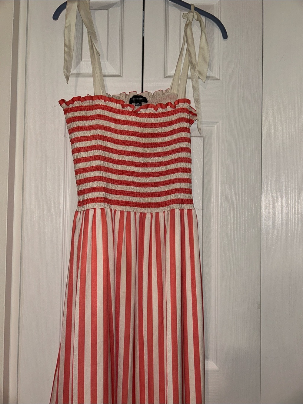 summersalt Nantucket Red White Striped Tie-Shoulder Nautical Smocked Dress XL - Picture 6 of 7
